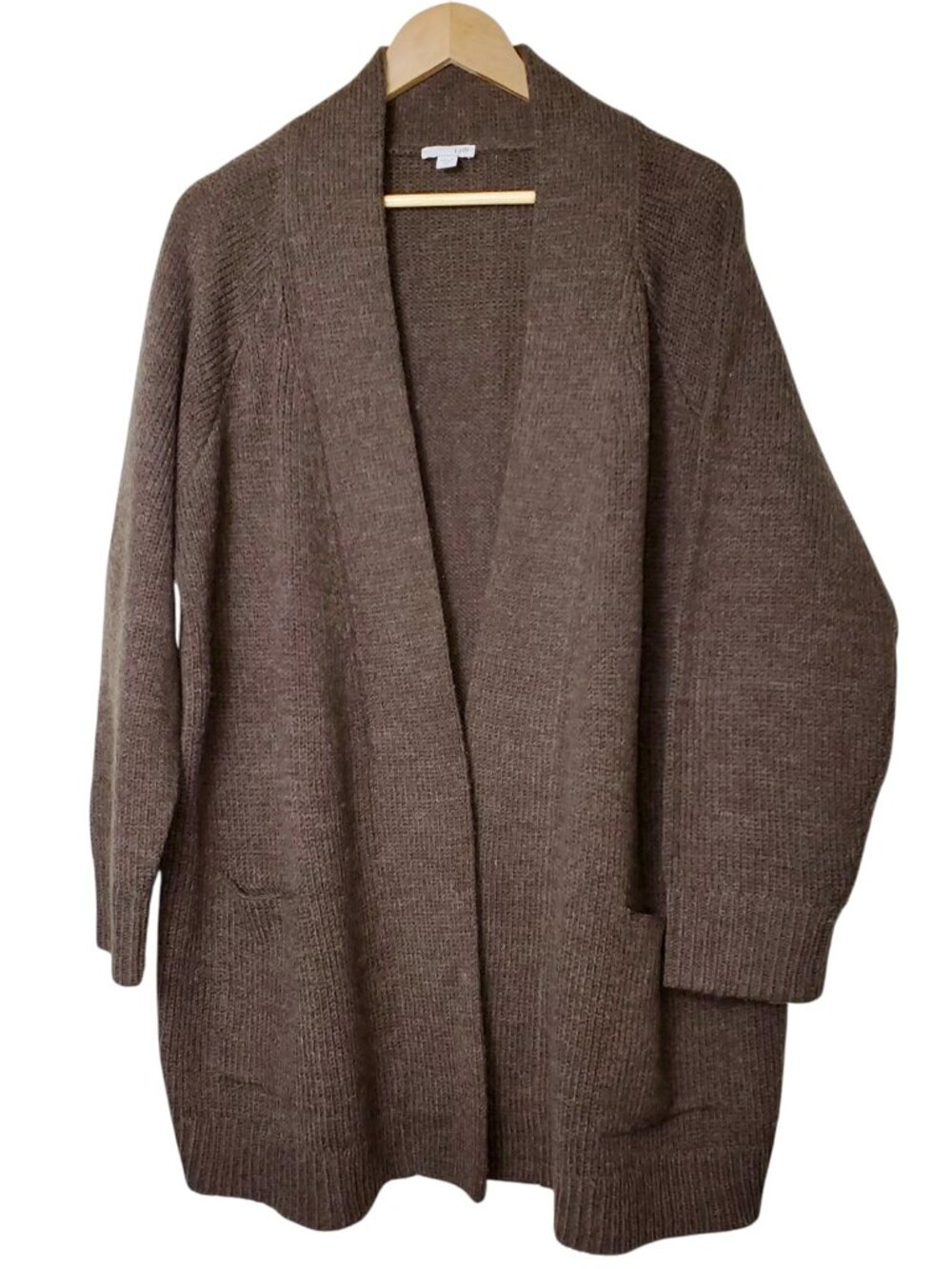J.Jill Women's Brown Long Open-Front Knit Cardigan Wool Blend, Size XL